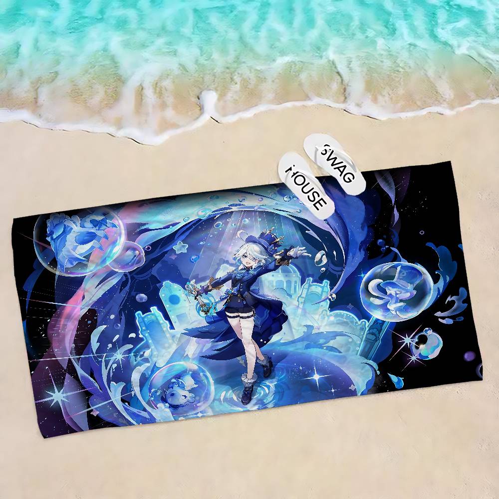 Genshin Impact Furina Focalors Bath Towel Microfiber Soft Water Absorbing Breathable For Kids Decorative Cartoon Beach Towel