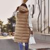 Женский зимний жилет, пальто с капюшоном, однотонный, на молнии, без рукавов, с подкладкой, толстый, средней длины, ветрозащитный, теплый, женский жилет