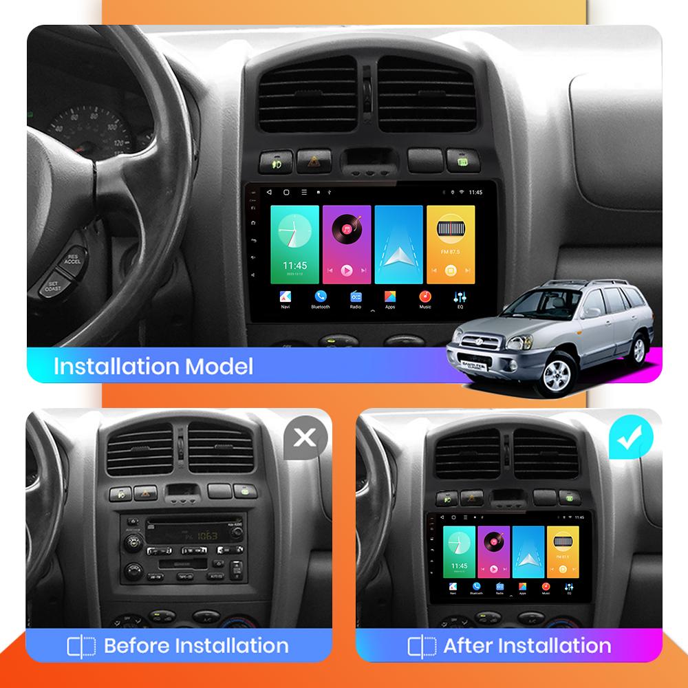Автомобильное радио Android Auto Carplay для Hyundai Santa Fe 2002-2005, мультимедийный проигрыватель, головное устройство, стерео, GPS-навигация, BT, WIFI 1+16 ГБ