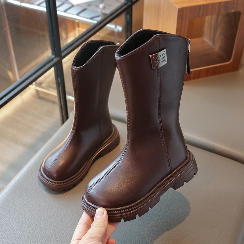 Сапоги для девочек из фланелевой ткани, два хлопка, высокие, осенне-зимние, новинка, рыцарские сапоги для маленьких девочек, корейская версия, детские хлопковые сапоги среднего и большого размера