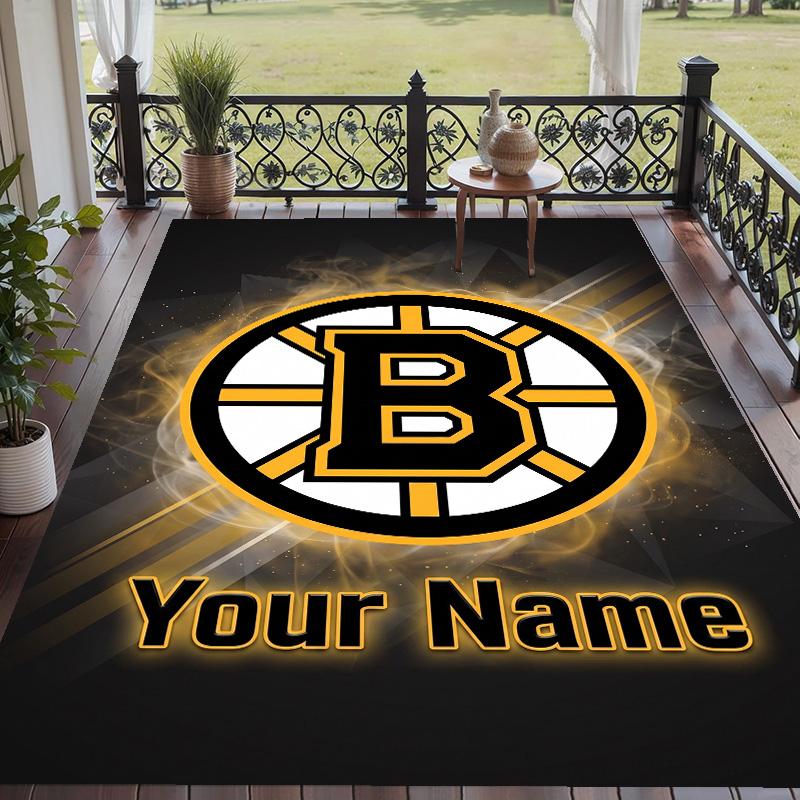 Custom Text Printed Rug Boston Bruins Non Slip Floor Carpet For Home Room Decor