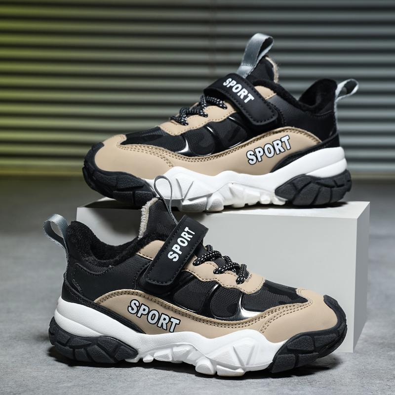 28-39 Детские зимние большие липучки с бархатом теплые модные спортивные и повседневные хлопковые ботинки зимние сапоги