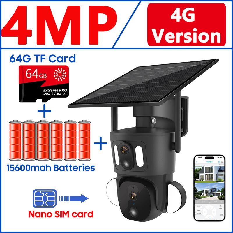 Экран 4G Солнечная Безопасность Kage Уличная 2K HD WiFi PTZ Двойной PIR Обнаружение Человек Автоматическое Отслеживание Камера Видеонаблюдения