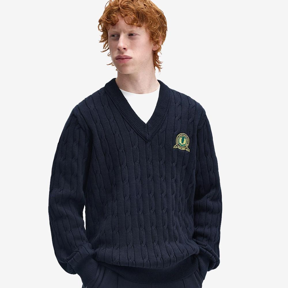 FRED PERRY [Club House] Tennis Badge Cable Knit - Navy Afpm2531531-608