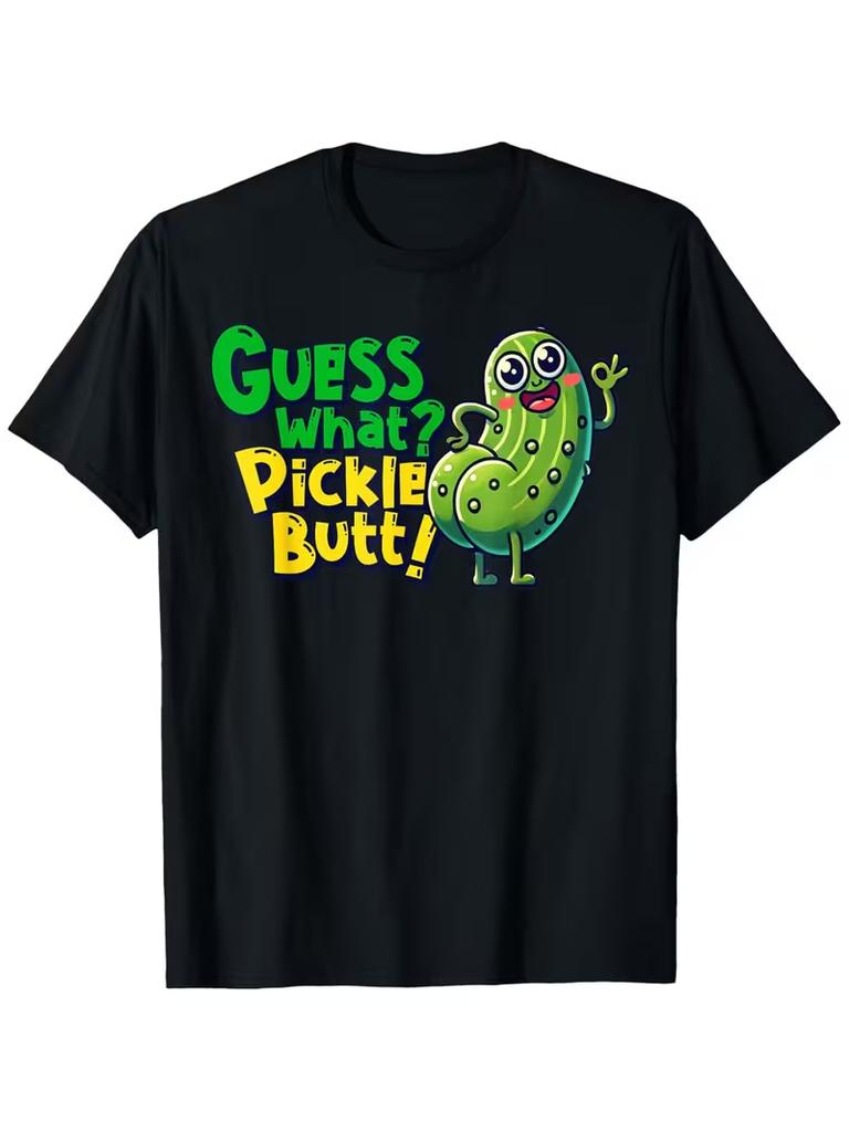 Dill with It Pickle Print Tshirt Funny Cartoon Graphic Short Sleeve Tops Unisex Casual Loose Streetwear Daily Wear Tee