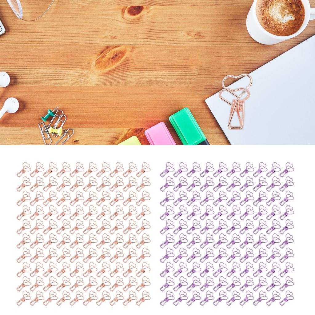 100 Pcs Clips Hollow Heart Shape Strong Clamping Force Metal Small Clips for Office Do