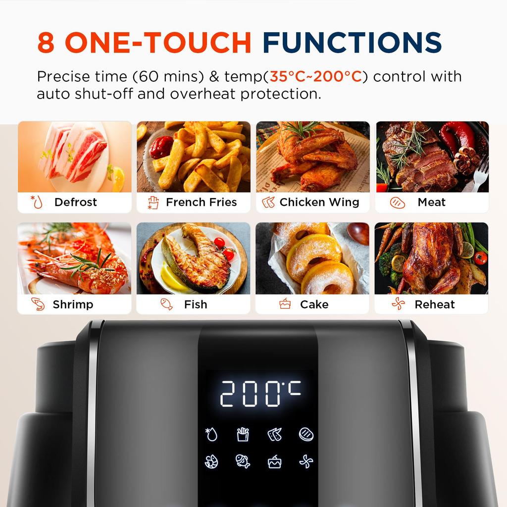 Midea Hot Air Fryer 4L, Oil-Free Airfryer 1500W, 8 Cooking Modes, 35-200°C