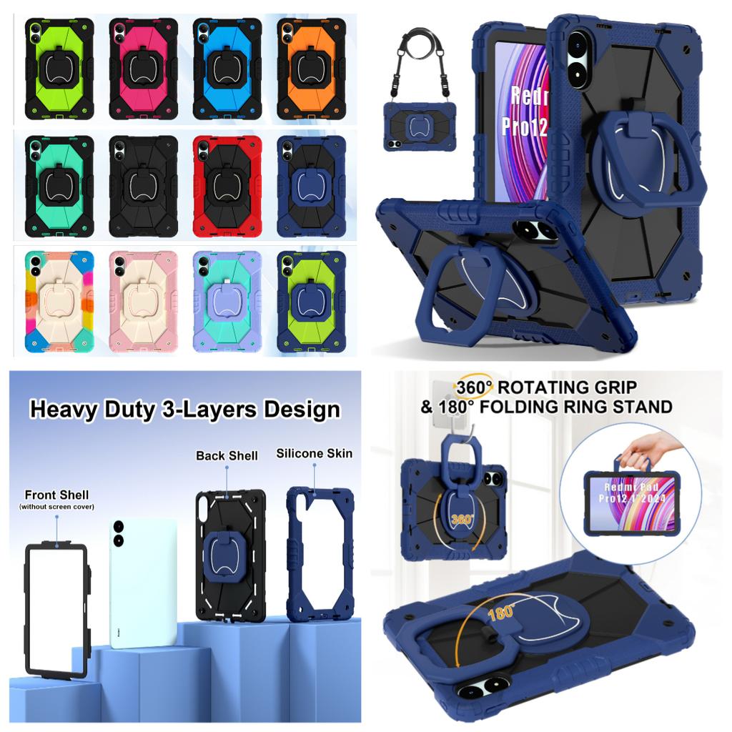For Xiaomi Poco Pad.360° Rotating Grip Heavy Duty Protection Stand TPU+PC 3in1 Anti-knock Shockproof Tablets PC Case