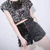 Sexy Women Shiny Sequin Shorts High Waist O-Ring Zipper Bodycon Shorts Party Club Festival Dance Shorts