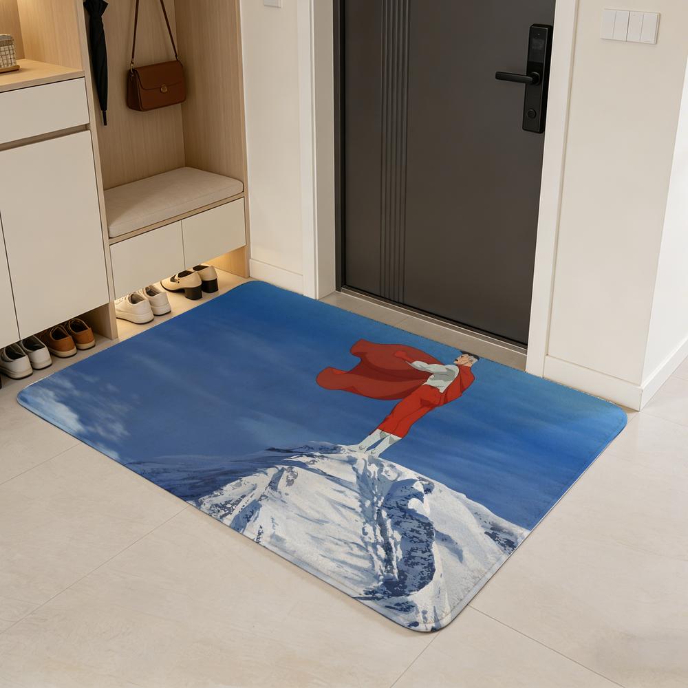 Anime I-Invincible Hero Floor Mat Flannel Door Mat Non-Slip Absorbent Washable Indoor Home Rug