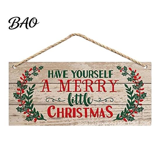 Winter Holiday Home Accents Christmas Wood Hanging Sign with Jute Rope, Have Yourself A Merry Seasonal Party Ornament Little Rustic Door Hanger