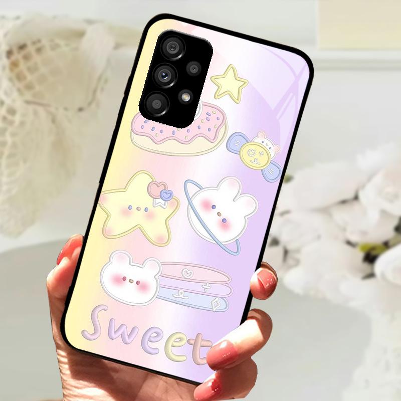 Стеклянный Чехол Для Samsung A13 A23 4G 5G Мультяшный Закаленный Стеклянный Чехол Для Телефона Для Galaxy A33 A53 A73 5G Жесткий ПК Стеклянный Защитный Чехол