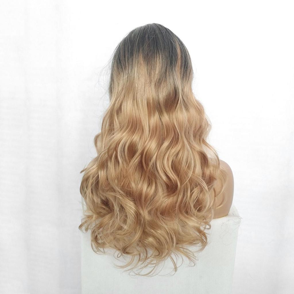 Модные женские туфли из синтетических волос, коричневый, длинные, золотые, волнистые, полные парики, парик для волос