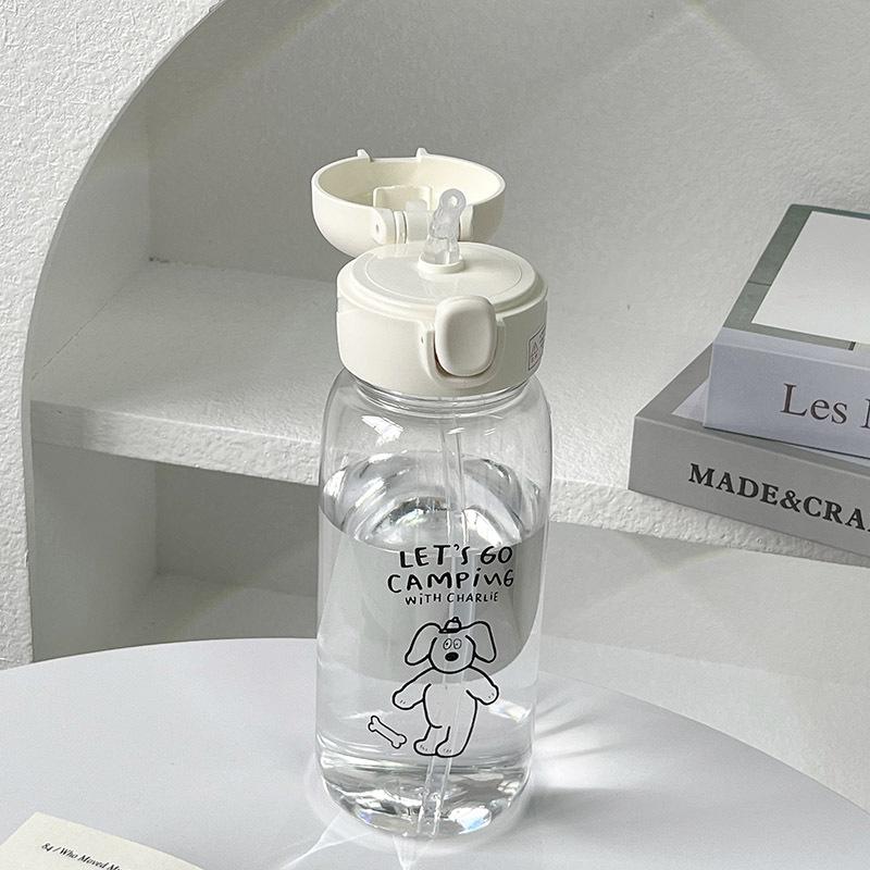 Пластиковая бутылка для воды 600 мл с соломинкой, прозрачная бутылка для воды, спортивная чашка с откидной крышкой, портативная, мультяшная, с присоской для льда
