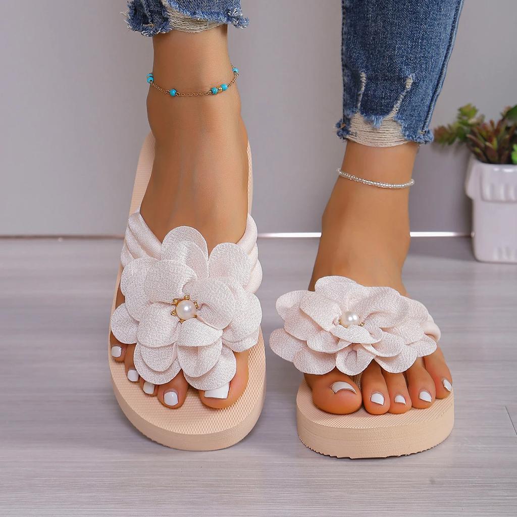 Модные летние новые уличные пляжные туфли с открытым носком, с цветочным узором, нескользящие женские тапочки на толстой подошве, легкие, удобные