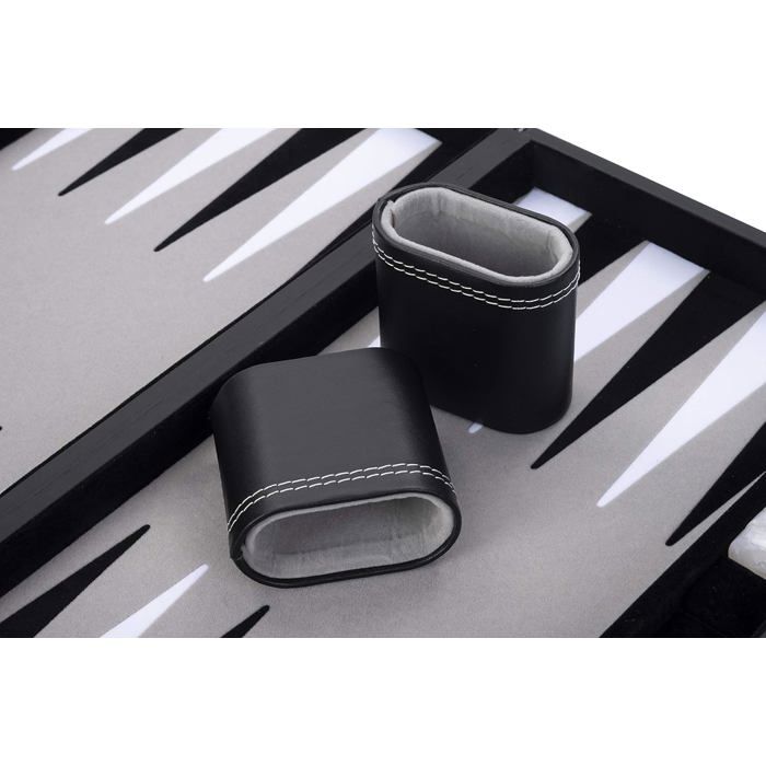 Роскошные нарды 18 дюймов 45,5 см - Высокое качество - Искусственная кожа, специальная инкрустация из фетра, перламутровая крошка и игральные кости (Черный/Белый/Серый)