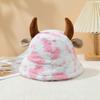 Faux Fur Plush Fisherman Hat Fluffy Winter Plush Hat Retro Cow Horn Bucket Hat  Ladies
