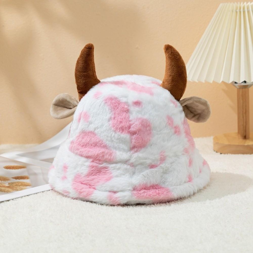 Faux Fur Plush Fisherman Hat Fluffy Winter Plush Hat Retro Cow Horn Bucket Hat Ladies