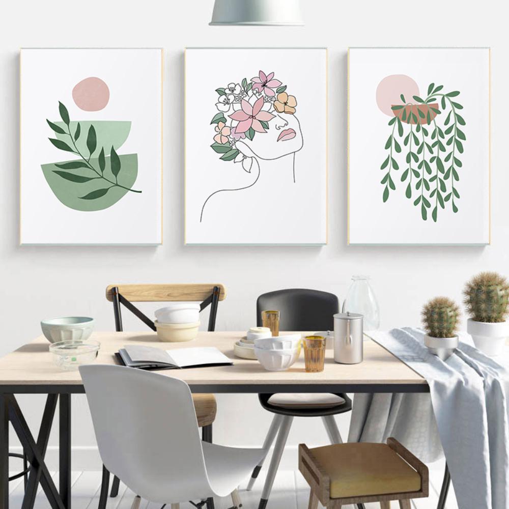 Плакат с зеленым растением, абстрактная линия, женский настенный художественный цветочный рынок, картина маслом, печать, скандинавская гостиная, украшение дома, картина