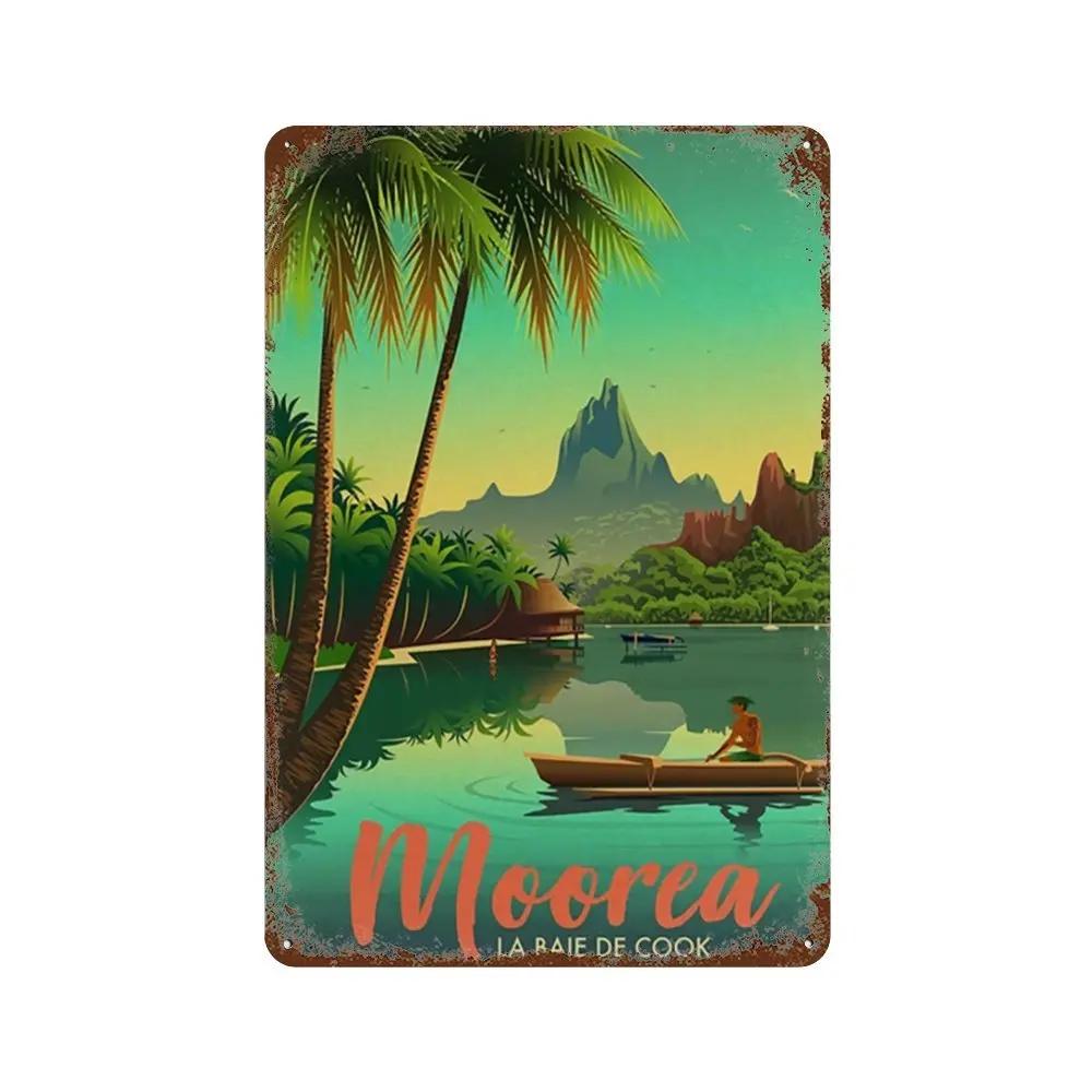 Путешествия Города Табличка Металлические Знаки Винтажный Плакат Япония Таиланд Италия Пейзаж Ретро Тарелка Искусство Живопись Домашний Бар Паб Клуб Декор