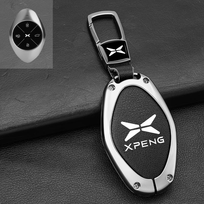 Чехол-брелок для ключа автомобиля из сплава+кожи для Xpeng Xiaopeng p7 p7i p5 g3 g3i g9 g6 22-23 Держатель Аксессуары для брелока в салоне