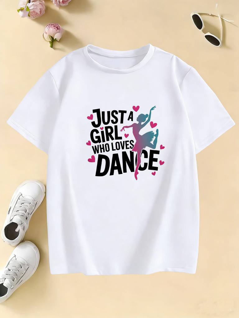 Графические Футболки Just A Girl Who Loves Dance Смешные Детские Футболки Детская Футболка Рубашка для Девочки Рукав Летняя Весенняя Повседневная Верхняя Футболка