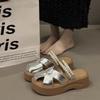 Высококлассные серебристые туфли-полушлепанцы с полым носком для двух способов носки женские 2025 летние для ношения с юбкой жемчужные сандалии на одной педали