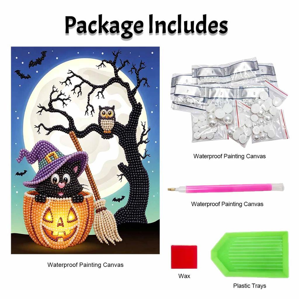 Halloween cat owl moon pearl painting handmade diy art acrylic pearl home decoration painting