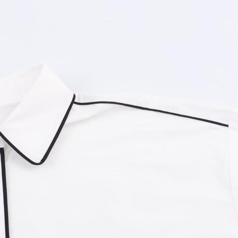 Womens Loose Fit Casual Shirt With Contrast Trim Cotton Poplin Long Sleeve Button-Down Fall 2025