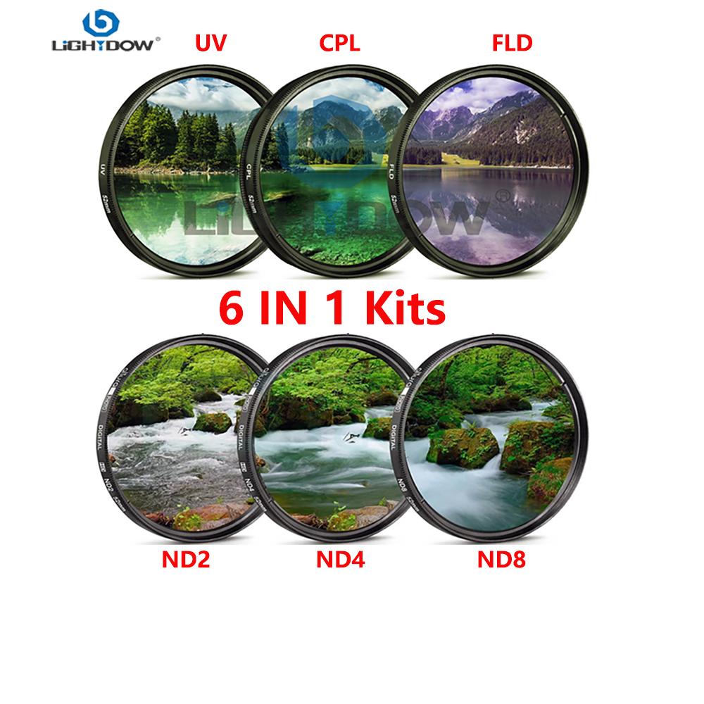 Наборы фильтров Lightdow UV+CPL+FLD+ND2 ND4 ND8 49/52/55/58/62/67/72/77/82мм для объективов камер Cannon Nikon Sony Водонепроницаемые