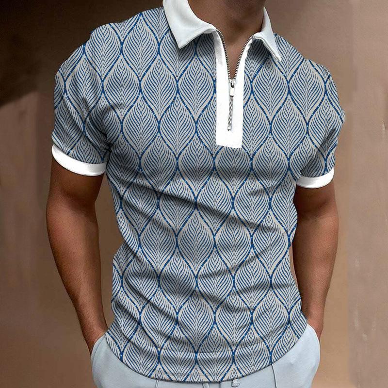 Мужская повседневная рубашка поло с 3D цифровой печатью, мужская повседневная спортивная рубашка поло на молнии, S-5XL.