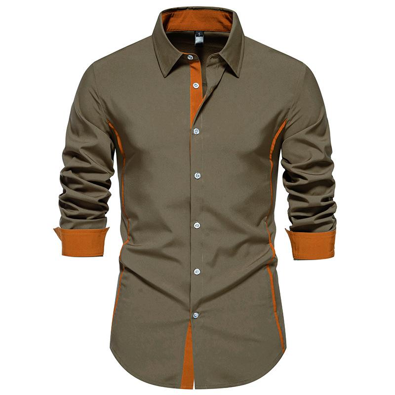 Мужская рубашка с длинным рукавом в стиле business casual, контрастная планка с цветными вставками, длинный рукав