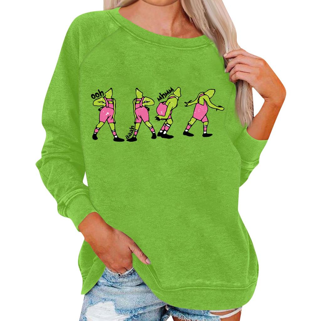 Женский повседневный модный рождественский принт с длинным рукавом и круглым вырезом, пуловер, топ