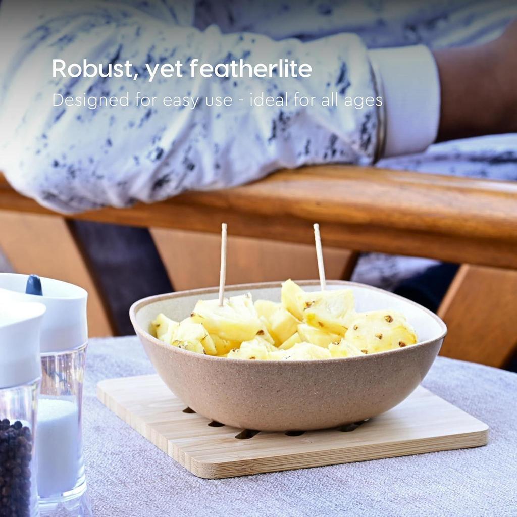 Set of 4 Earth-Friendly Multipurpose Bowls for Kitchen | 600 ml | Made with Bamboo Fibers & Rice Husk | Microwave Safe Bow