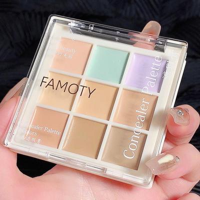 Палетка консилеров FAMOTY из девяти цветов для маскировки несовершенств, следов от акне, темных кругов под глазами, носослезных борозд, осветления и стойкого покрытия.
