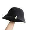 Pearl Hepburn Style Topper Hat Curled Brim Woolen Bucket Hat Fashion Basin Hat  Girl