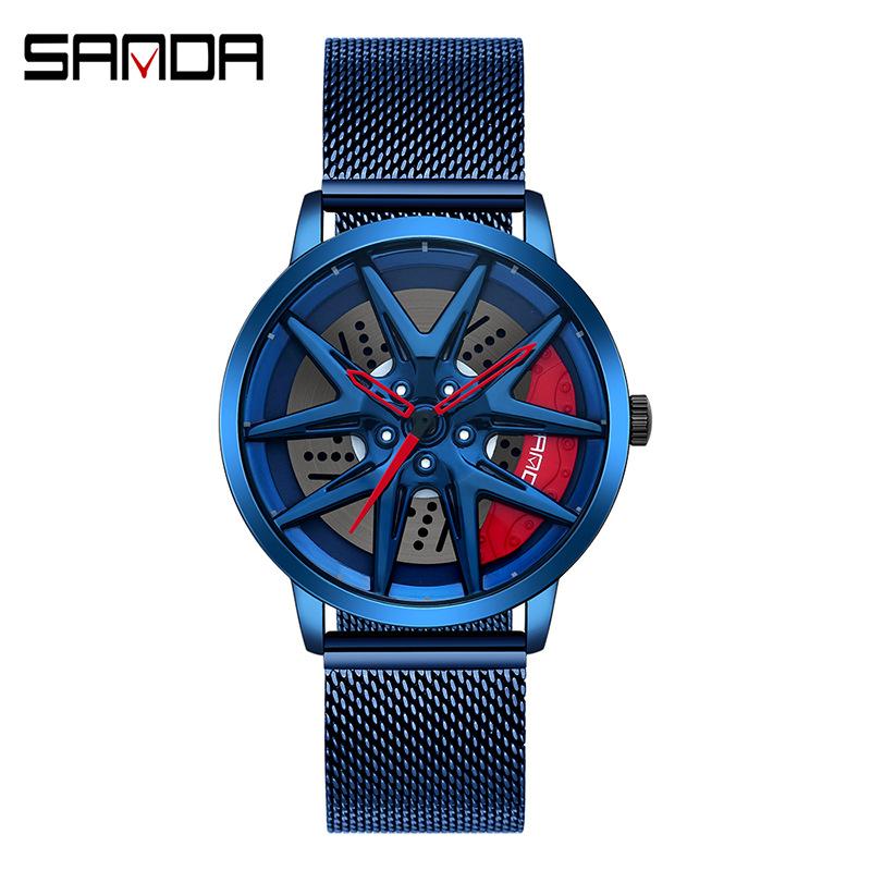 SANDA Новые крутые мужские кварцевые часы с колесным циферблатом, повседневные сетевые мужские часы