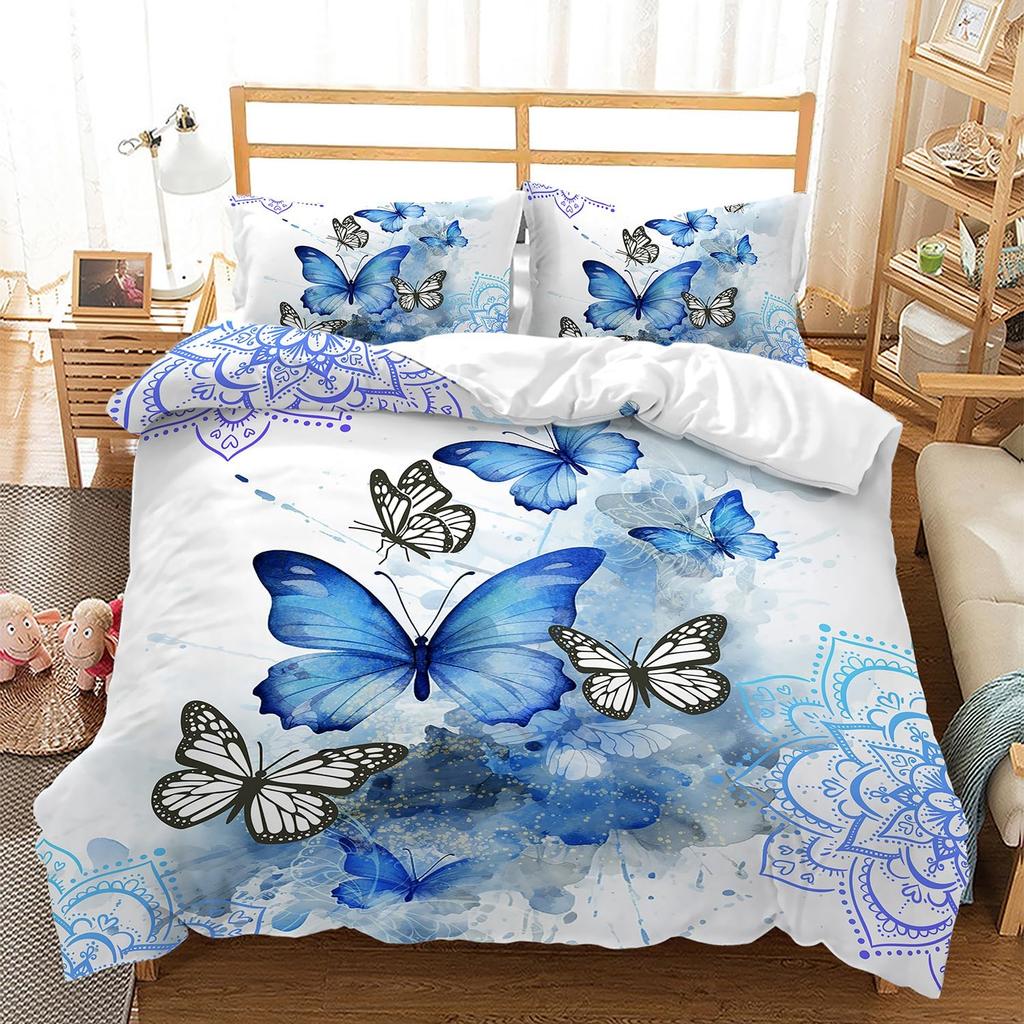 Beautiful Butterfly Duvet Cover Set Twin King Size,Butterfly Floral Print Bedding Set For Girls Women,Boho Style Comforter Cover