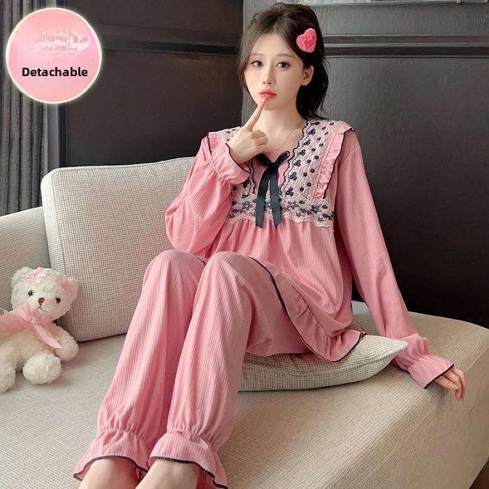 Женская хлопковая пижама больших размеров с нагрудными вкладышами — симпатичная, свободная и легкая для весны и осени