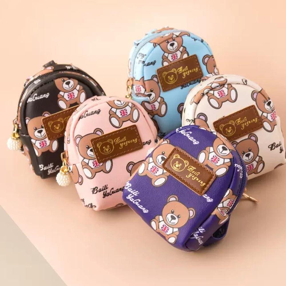 Маленькая сумка с изображением медведя из мультфильма для женщин, кошелек из искусственной кожи, модный кошелек для монет и карт, подвеска с украшением