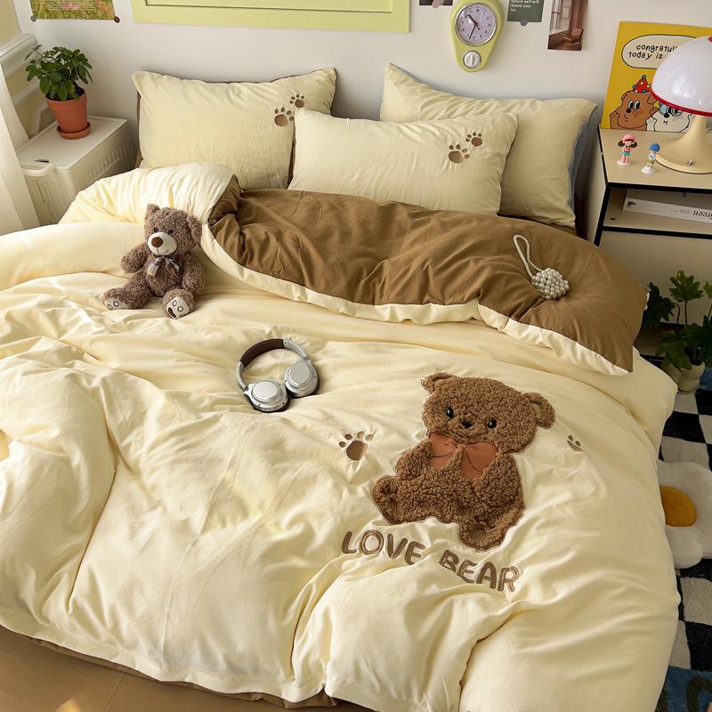 Мультяшный Мягкий Хлопковый Моющийся Комплект из 3 предметов для Односпальной Кровати: Простыня на резинке, Простыня, Приятная к коже