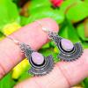 Natural Rose Quartz Gemstone Handmade 925 Sterling Silver Earring 1.73" z3U33