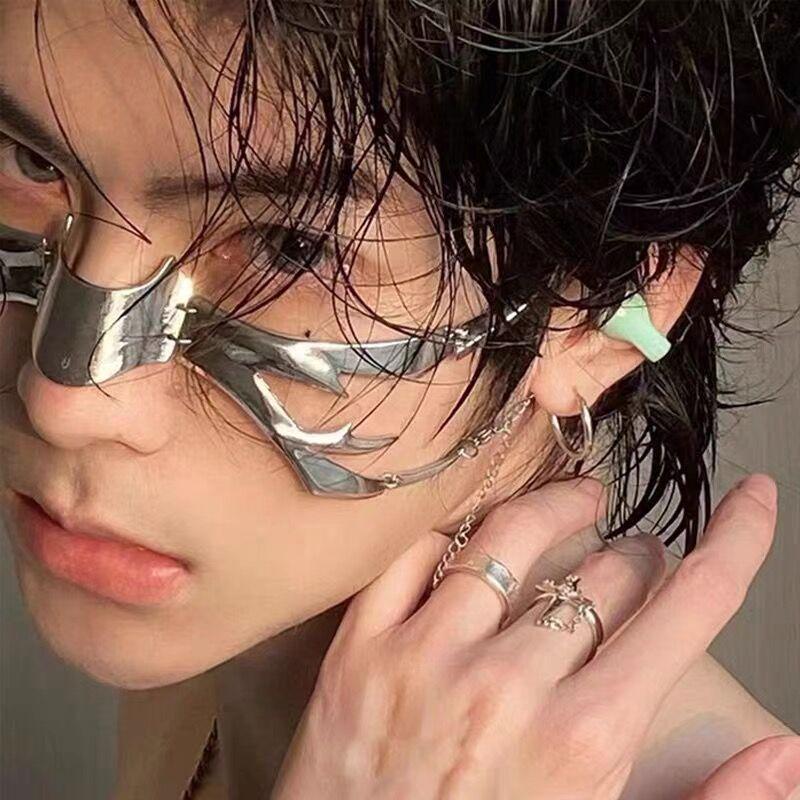 Маска для подбородка в стиле киберпанк из металла с крышкой для рта и цепью — декор для лица на Хэллоуин унисекс