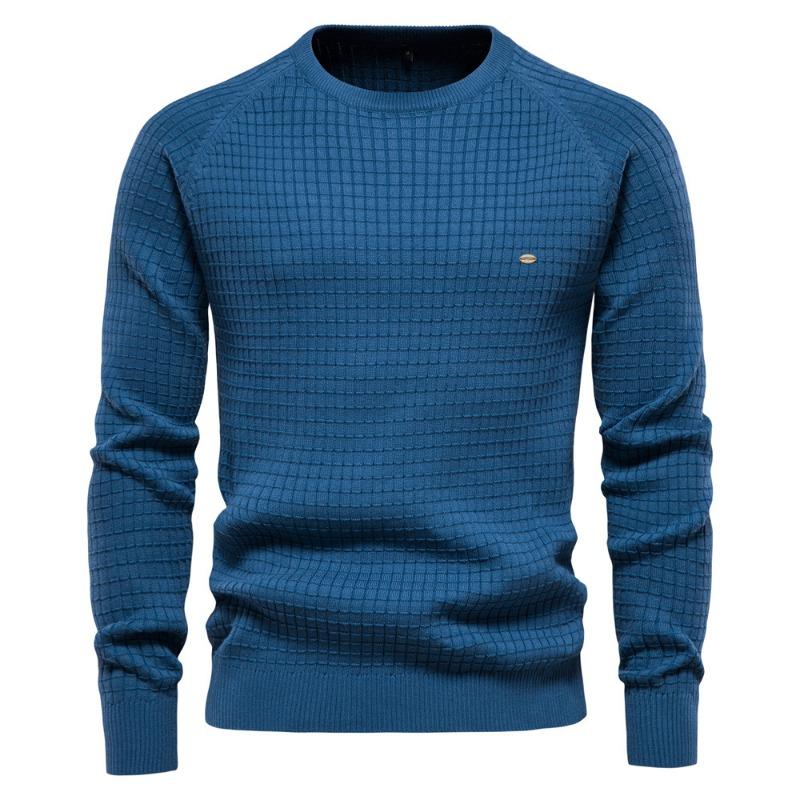 Men’s Euro Fit Solid Plaid Pullover Knit Long Sleeves Long Sleeves