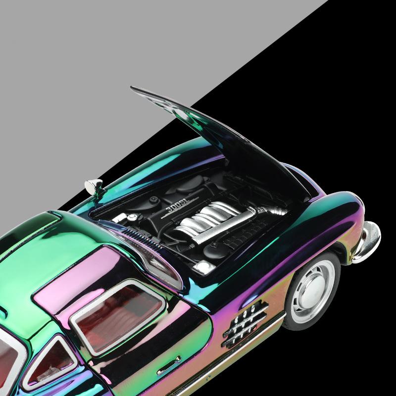 Классическая модель 1/32 Benz 300SL с гальваническим покрытием, литая из сплава, металлическая, со звуком и светом, инерционная игрушка, миниатюрный автомобиль, украшение, подарки