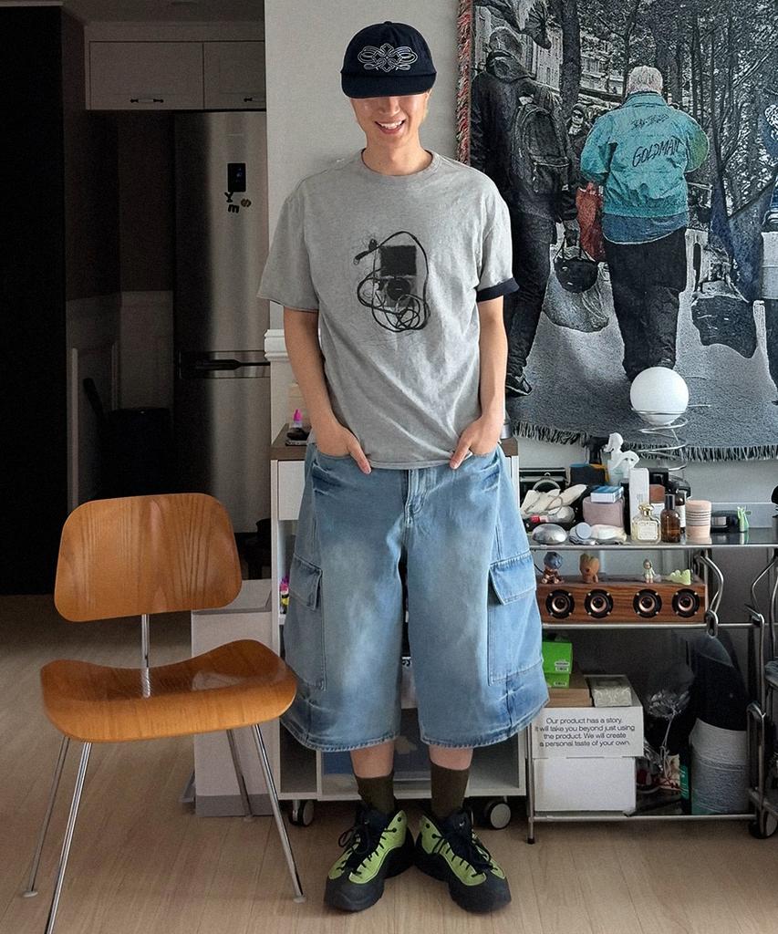 MAISON MINED Vestige Cargo Bermuda Pants Mid Blue