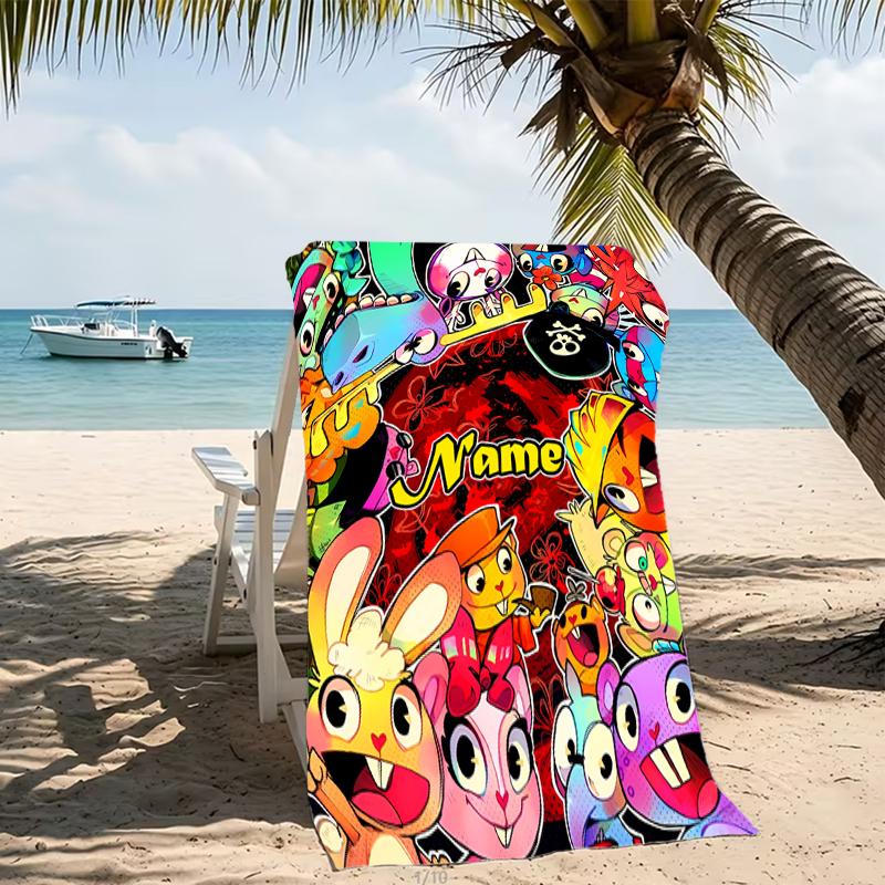 Customizable personalized beach towels Happy Tree Friends themed designs.Suitable for the beach, yoga, sports;ideal as beach accessories