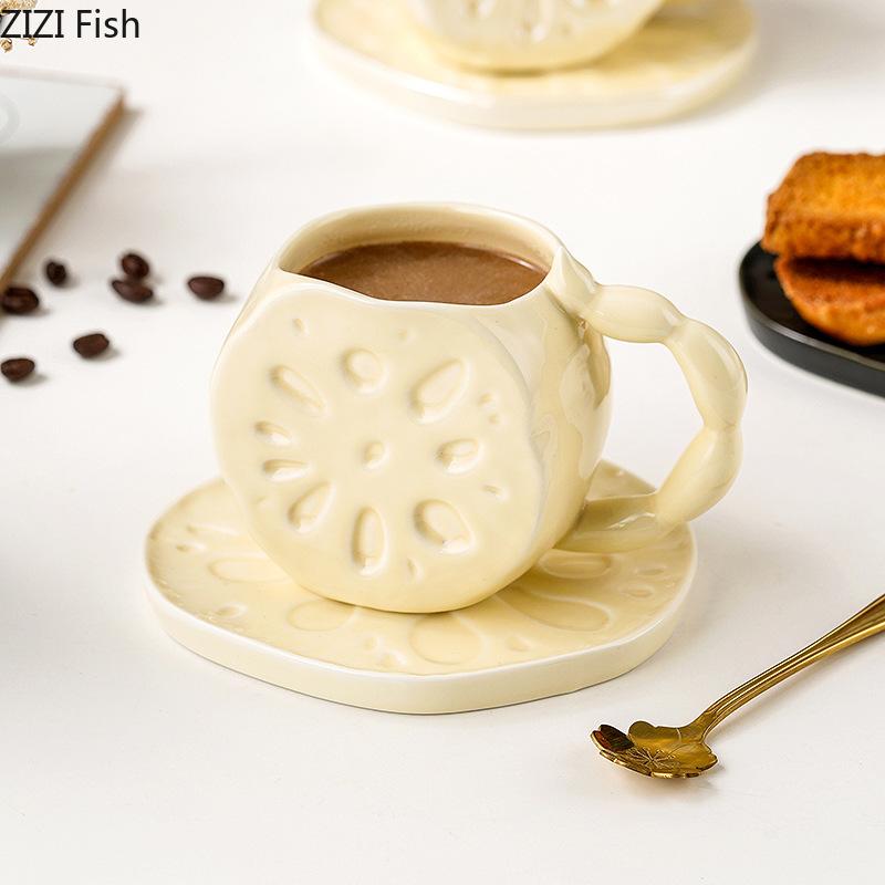 Кружка в форме корня лотоса, креативная керамическая кружка, современная чашка для послеобеденного чая, латте, кофе, офисная чашка для воды, бытовая посуда для питья