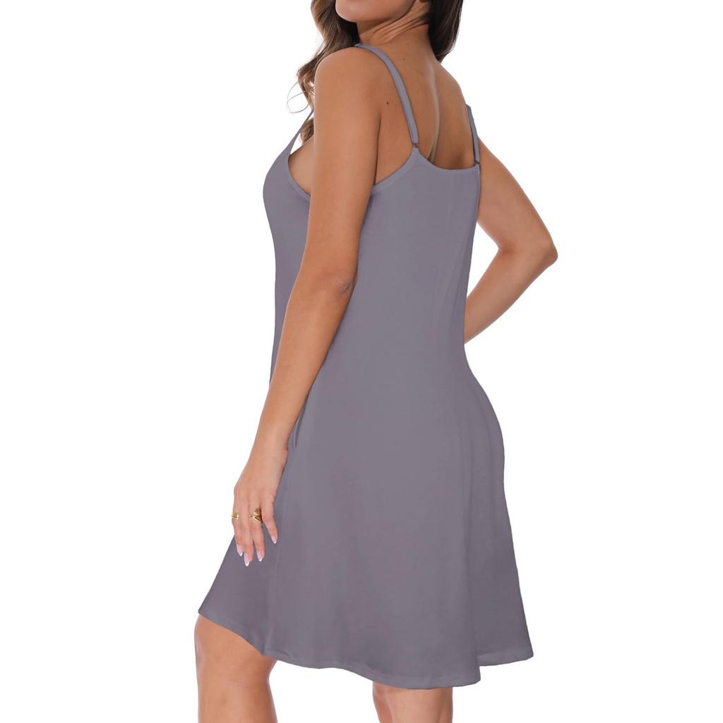 Summer Dresses for Women Spaghetti Strap Button Down Casual Sundress Beach Cover Up Dress with Pockets