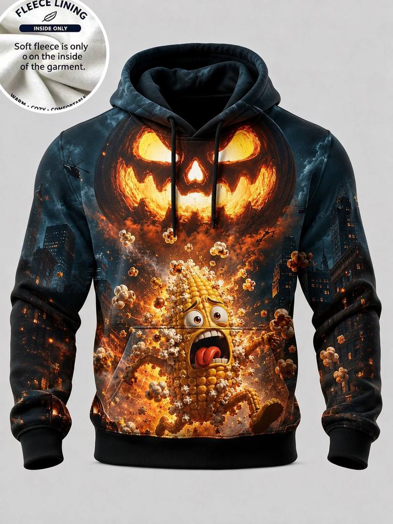 Halloween-themed 3D Printed Fleece-lined Sweatshirt – Patterns Include Ghosts and Pumpkins; Autumn/winter Long-sleeved Pullover.